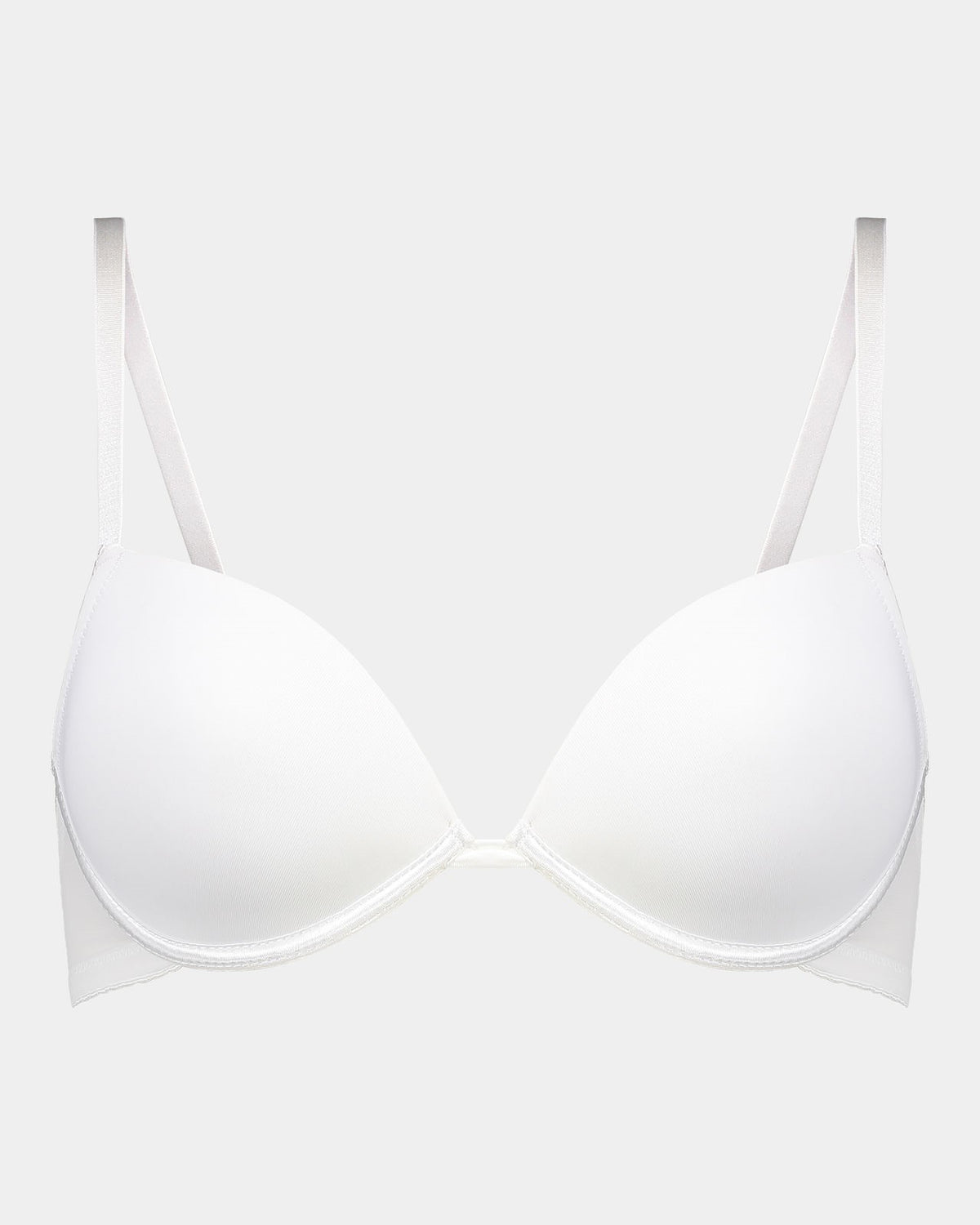 Model wears Body Basics Contour Bra in WHITE. On body front view