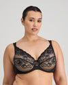 Model wears Intrigue Contour Bra in BLACK. On body side view