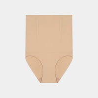 Medium Control High Waisted Brief in CARAMEL. Flat lay front view