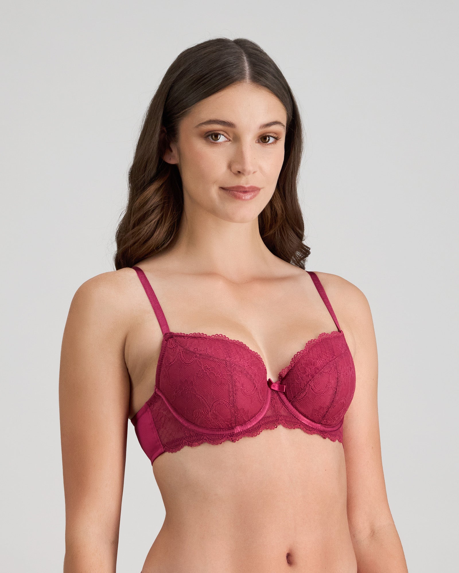Model wears Legacy Contour Bra in BEAUJOLAIS. On body side view
