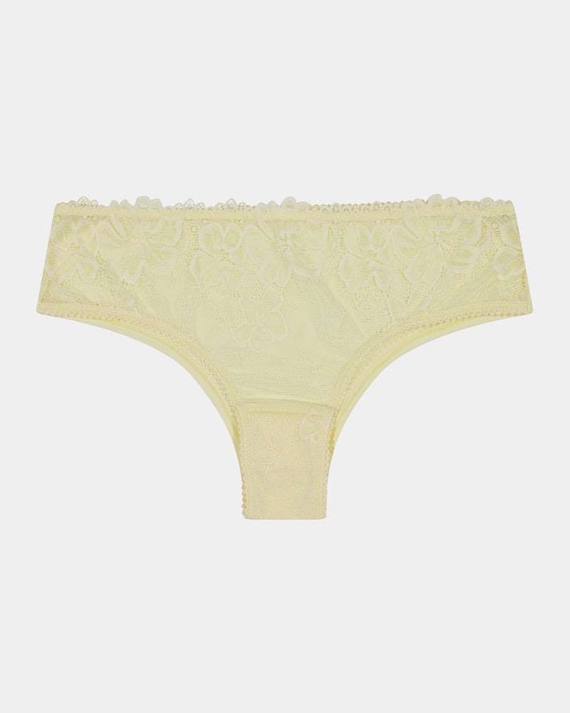 Lacey Brazilian in TRANSPARENT YELLOW. Flat lay front view