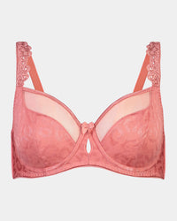 Damask Underwire Bra in TEA ROSE. Flat lay front view