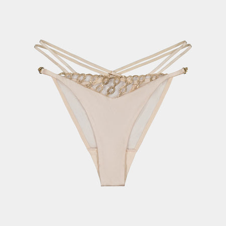 Erykah Bikini in GOLD/PINK TINT. Flat lay front view