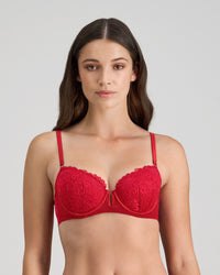 Model wears Adoration Contour Bra in SALSA. On body front view