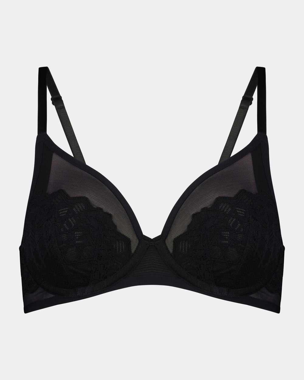 Chloe Underwire Bra in BLACK. Flat lay front view