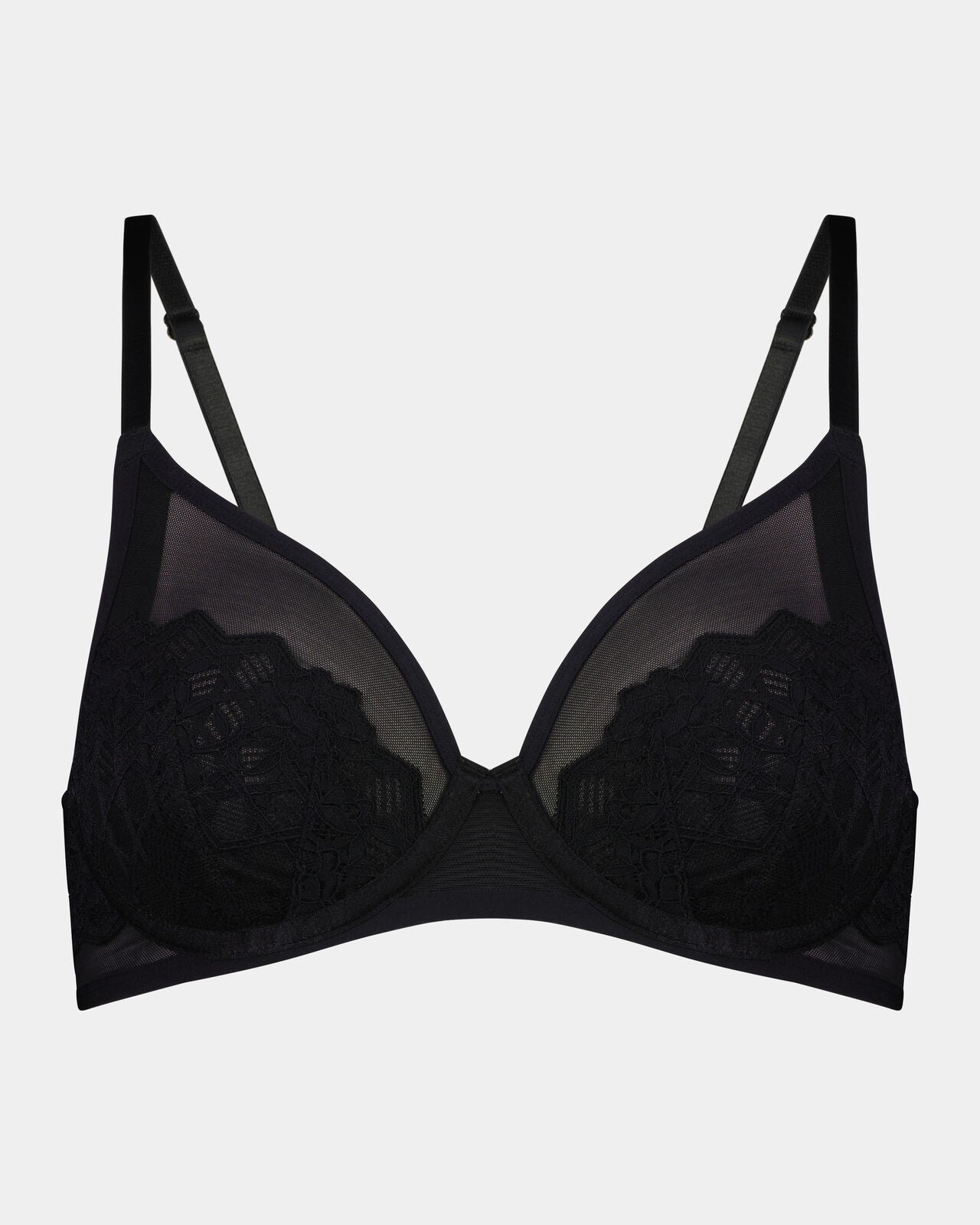 Chloe Underwire Bra in BLACK. Flat lay front view