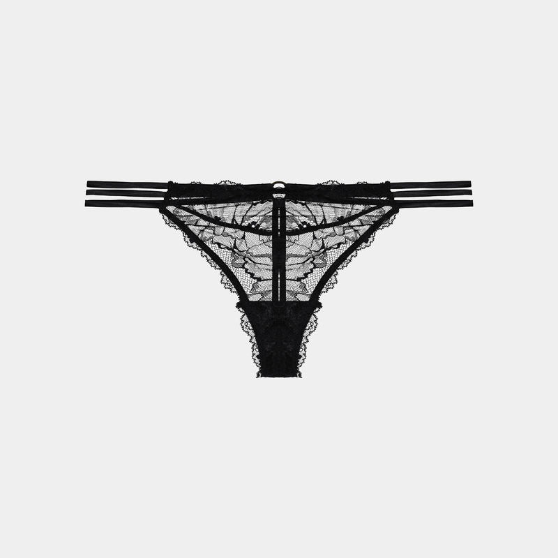 Fae Thong in BLACK. Flat lay front view