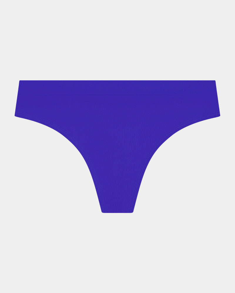 Seamless Soft Thong in DAZZLING BLUE. Flat lay front view