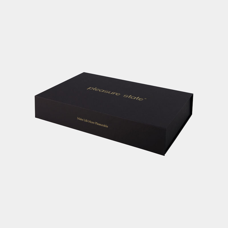 Gift Box Gift Packaging in BLACK. Flat lay front view