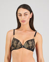 Model wears Scarlet Lover Push Up Bra in BLACK. On body front view