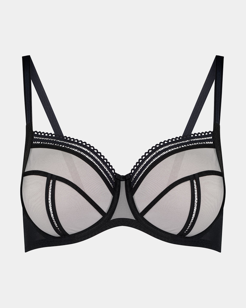 Sheer Essence Underwire Bra in BLACK. Flat lay front view
