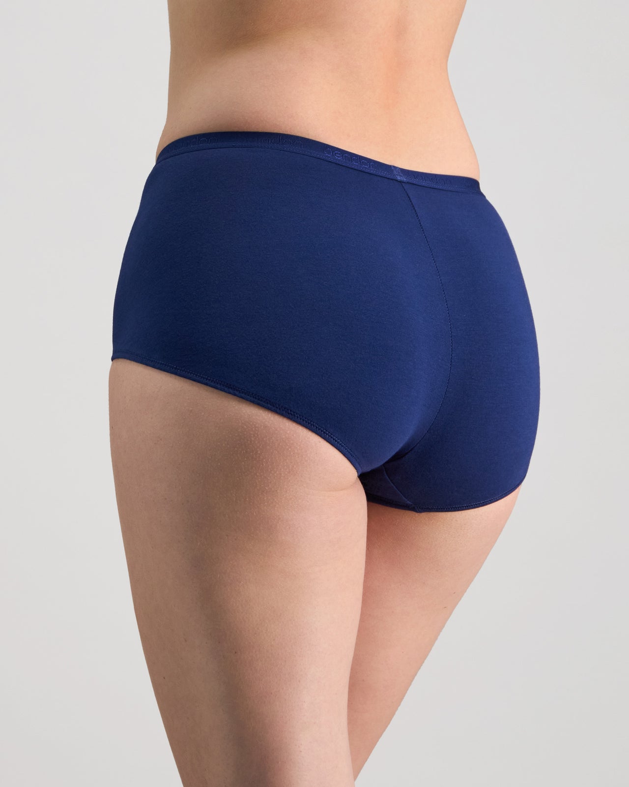Body Cotton Full Brief in Medieval Blue. Flat lay back view