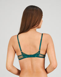 Model wears Lucille Underwire Bra in RAIN FOREST. On body back view
