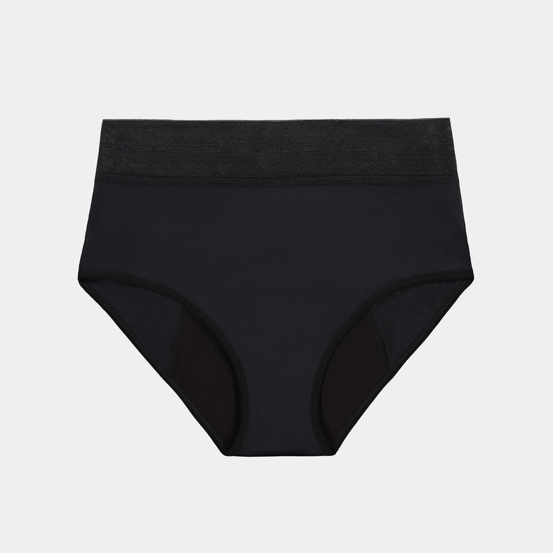 Flo Heavy Full Brief in BLACK. Flat lay front view