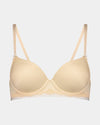 Geometric Lace Contour Bra in TOASTED ALMOND/PRISTINE. Flat lay front view