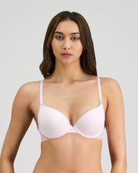Model wears Stripe Elastic & Papertouch Push Up Bra in FESTIVAL BLOOM. On body front view