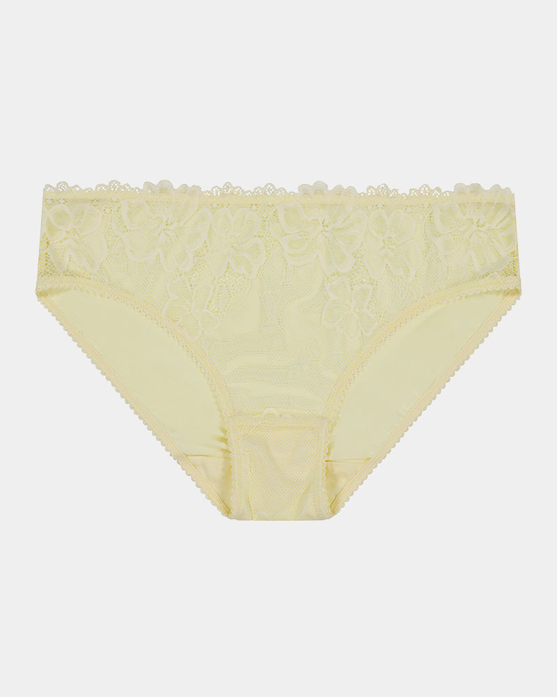 Lacey Bikini in TRANSPARENT YELLOW. Flat lay front view