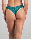 Model wears My Fit Lace Thong in EVERGLADE. On body back view