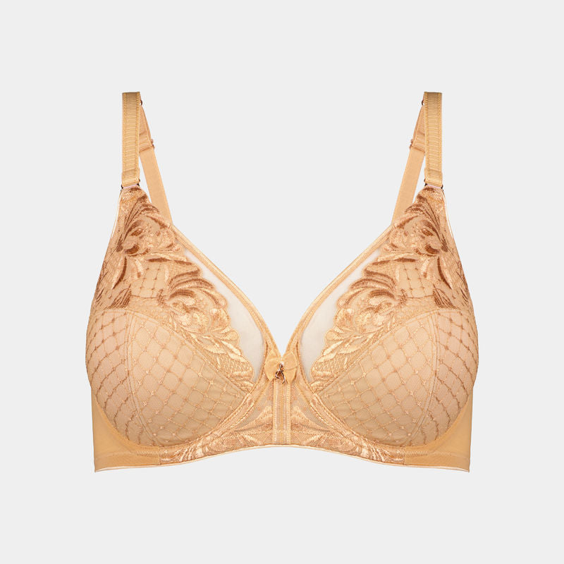 Art Deco Allure Underwire Bra in TOAST/LATTE. Flat lay front view