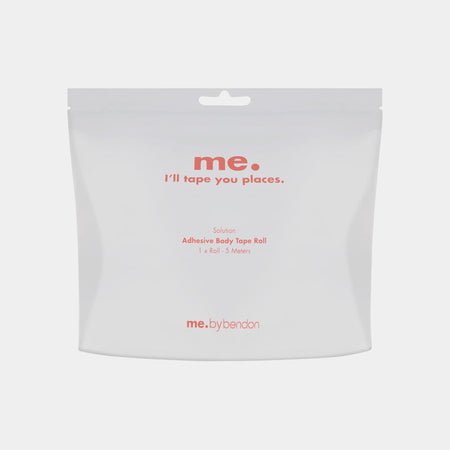 Model wears Adhesive Body Tape Roll in Nude. On body front view