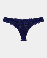 My Fit Lace Thong in Medieval Blue. Flat lay front view