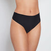 Model wears No Show Thong in BLACK. On body front view