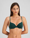 Model wears Stripe Elastic & Papertouch Push Up Bra in RAIN FOREST. On body front view