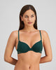Model wears Stripe Elastic & Papertouch Push Up Bra in RAIN FOREST. On body front view