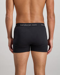 Model wears Cotton Classics Mens Trunk in BLACK. On body back view