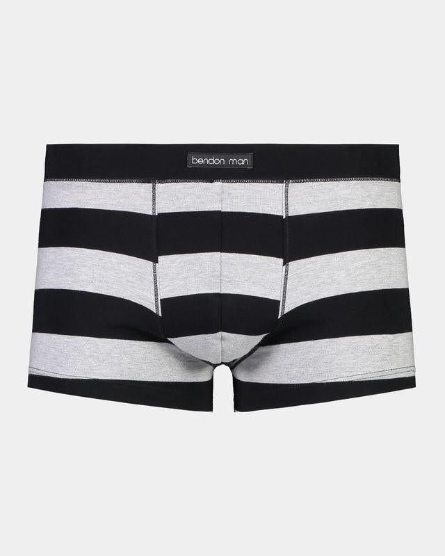 Rugby Stripe Mens Trunk in BLACK RUGBY STRIPE. Flat lay front view