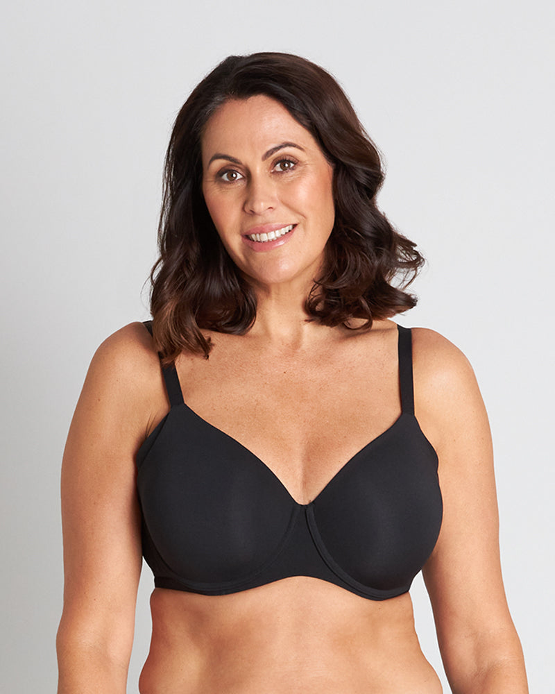 Model wears Comfit Collection Contour Bra in BLACK. On body front view