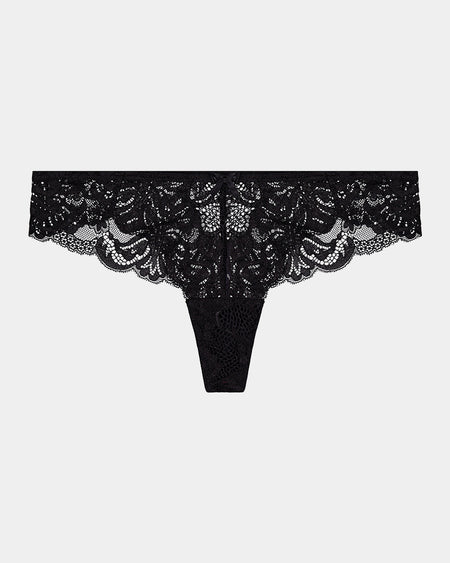 Skylar Thong in BLACK. Flat lay front view