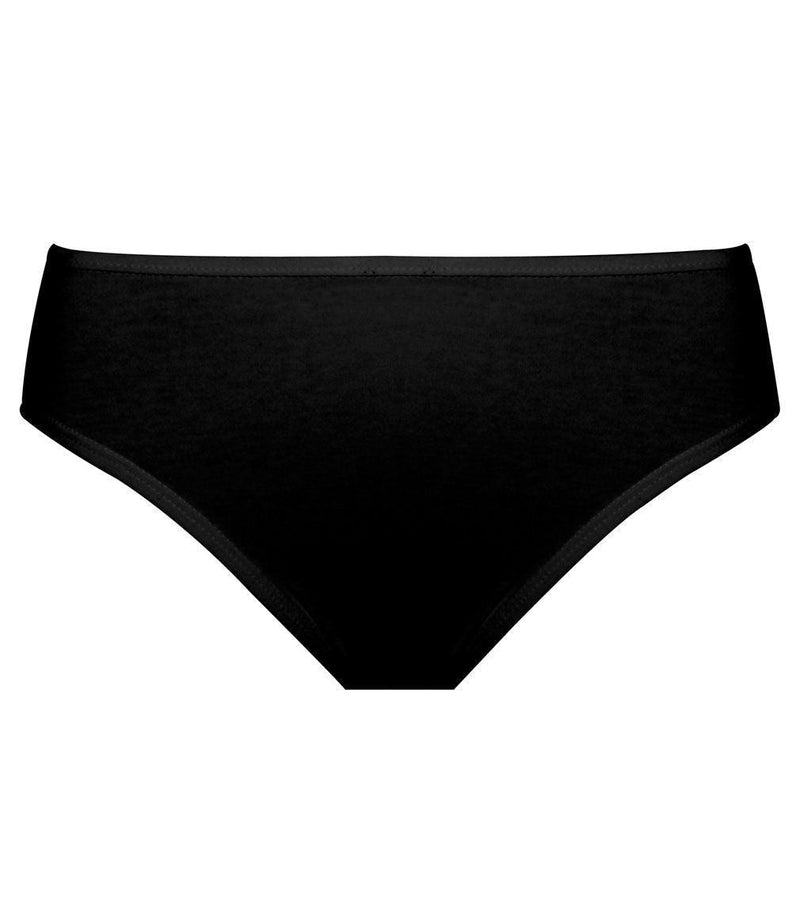 Freestyle High Cut Brief in BLACK. Flat lay front view