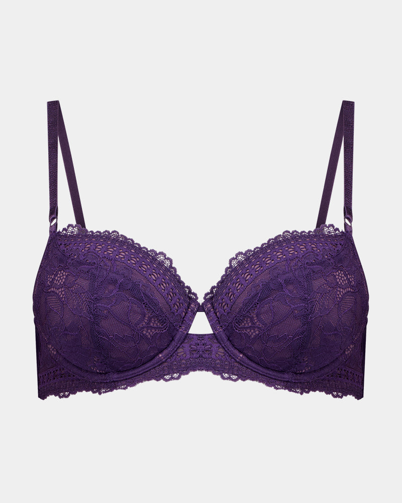 Only Mine Contour Bra in PURPLE VELVET. Flat lay front view