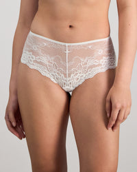 My Fit Lace Brazilian in WHITE. Flat lay back view