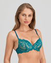 Model wears My Fit Lace Push Up Bra in EVERGLADE. On body side view