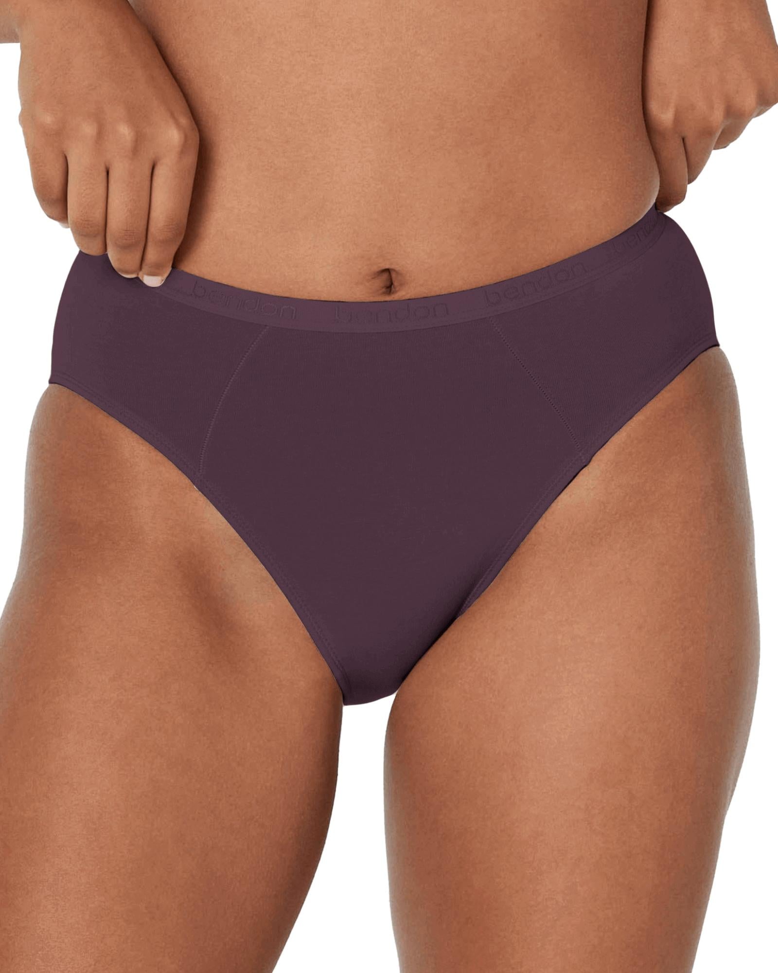 Model wears Body Cotton High Cut Brief in PLUM PERFECT. On body front view