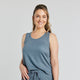 Model wears Charlene Singlet in EUCALYPTUS. On body front view