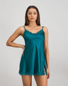 Model wears Sleigh The Night Chemise in EVERGLADE. On body front view