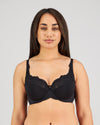 Model wears Laurel Underwire Bra in BLACK. On body front view