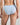 Model wears Coral High Cut Brief in SKYWAY. On body back view