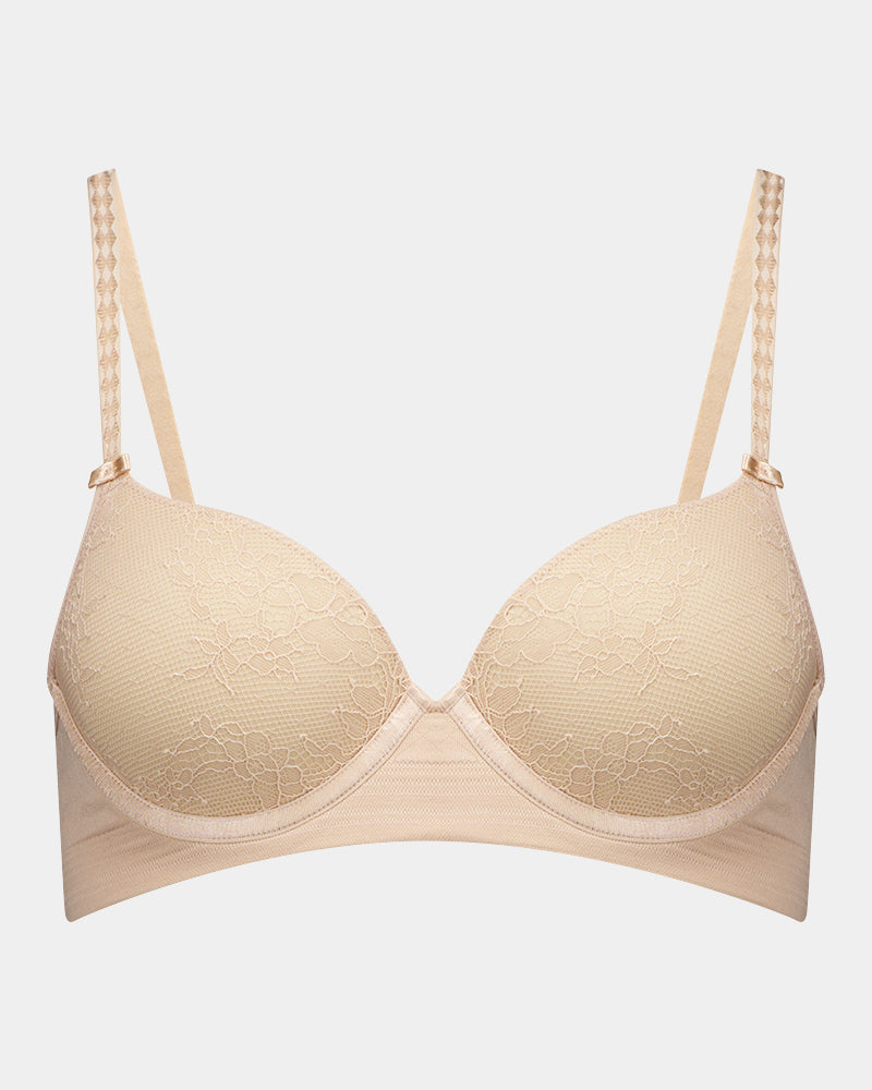 Bendon Body Lace Contour Bra in LATTE. Flat lay front view