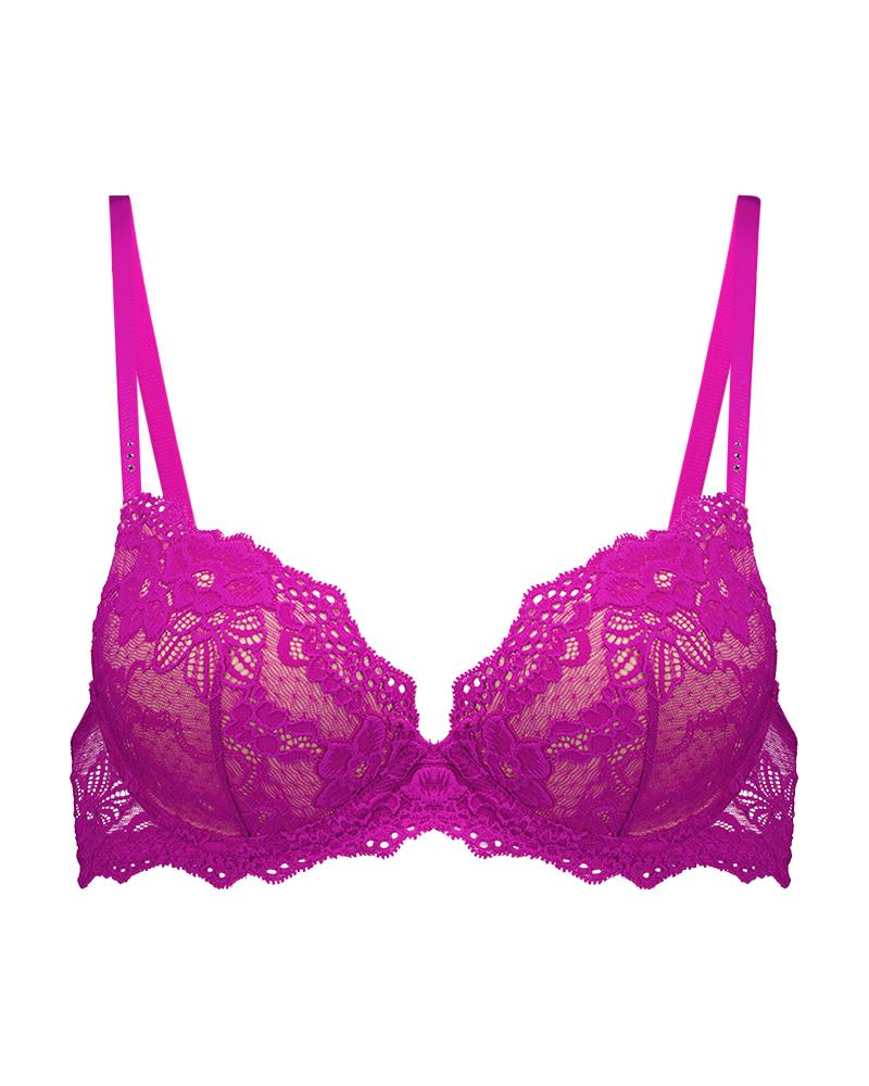 My Fit Lace Push Up Bra in FANTASY FUCHSIA. Flat lay front view