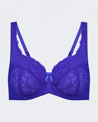 Lace Romance Underwire Bra in DAZZLING BLUE. Flat lay front view