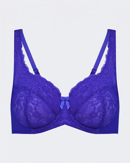 Lace Romance Underwire Bra in DAZZLING BLUE. Flat lay front view