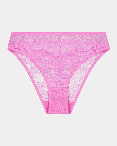 Enchantment High Cut Brief in BUBBLEGUM PINK. Flat lay front view
