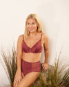 Embrace Contour Bra in OXBLOOD RED. Feature shot