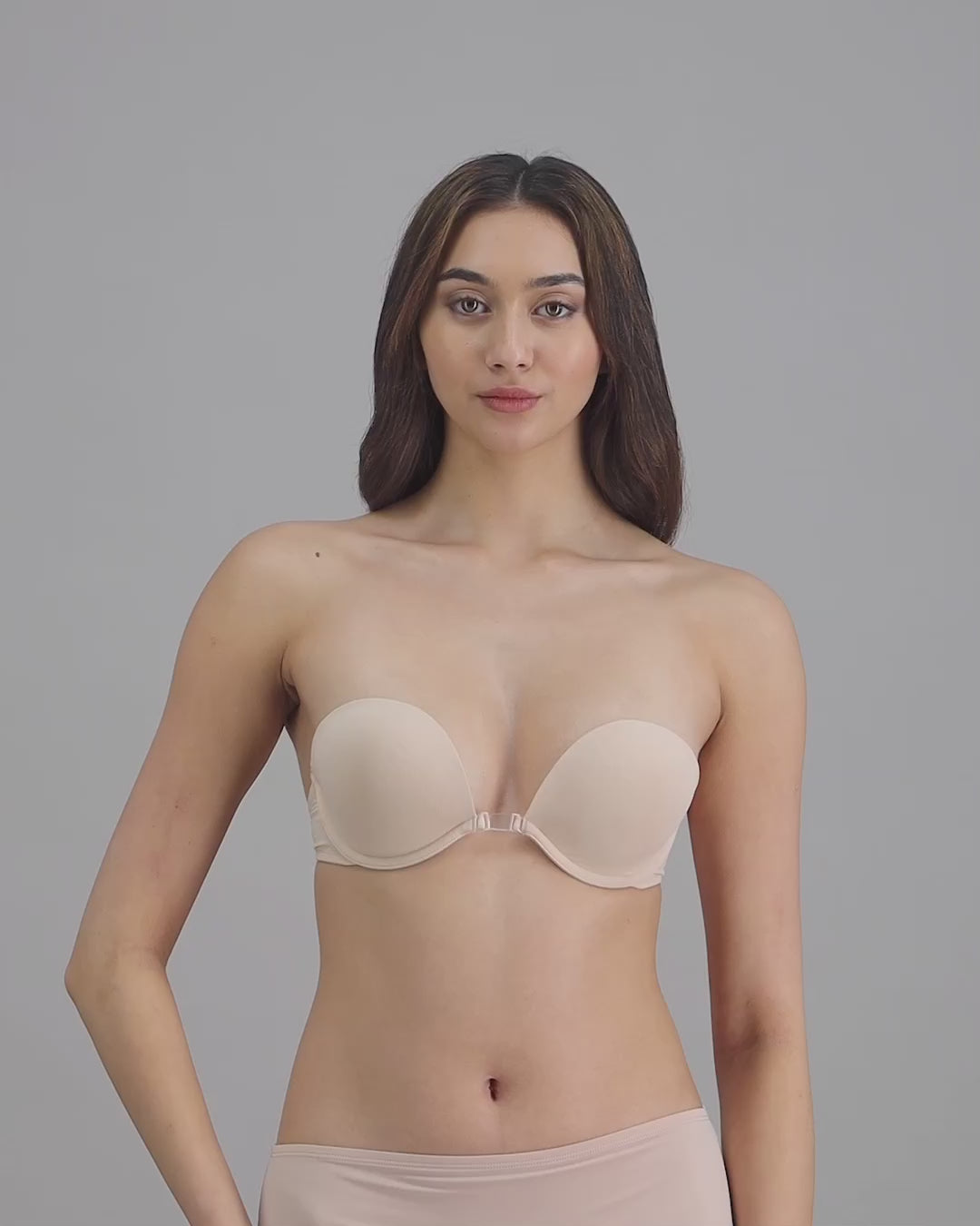 model-wears-strapless-nude-coloured-bra